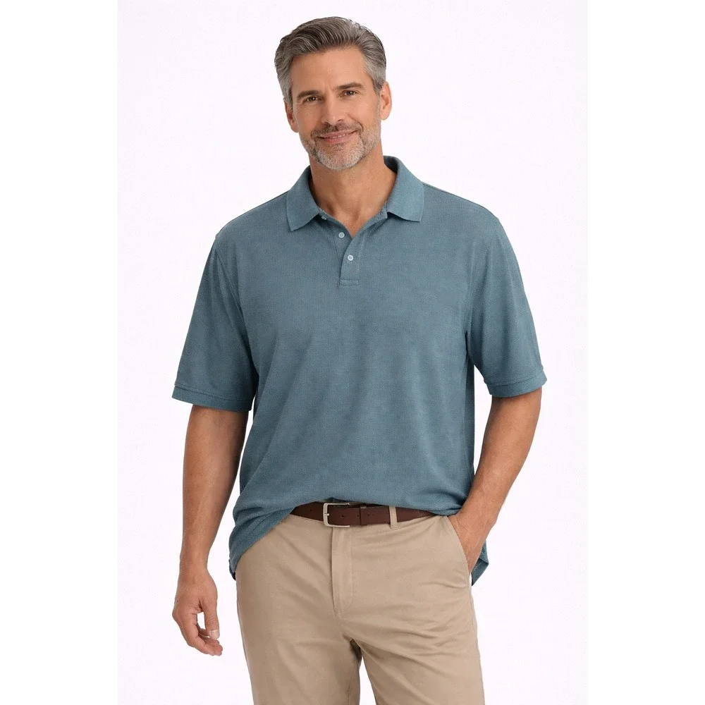 Bobby Jones Polo Shirt Mens XL Teal Silk Blend Textured Short Sleeve Golfcore